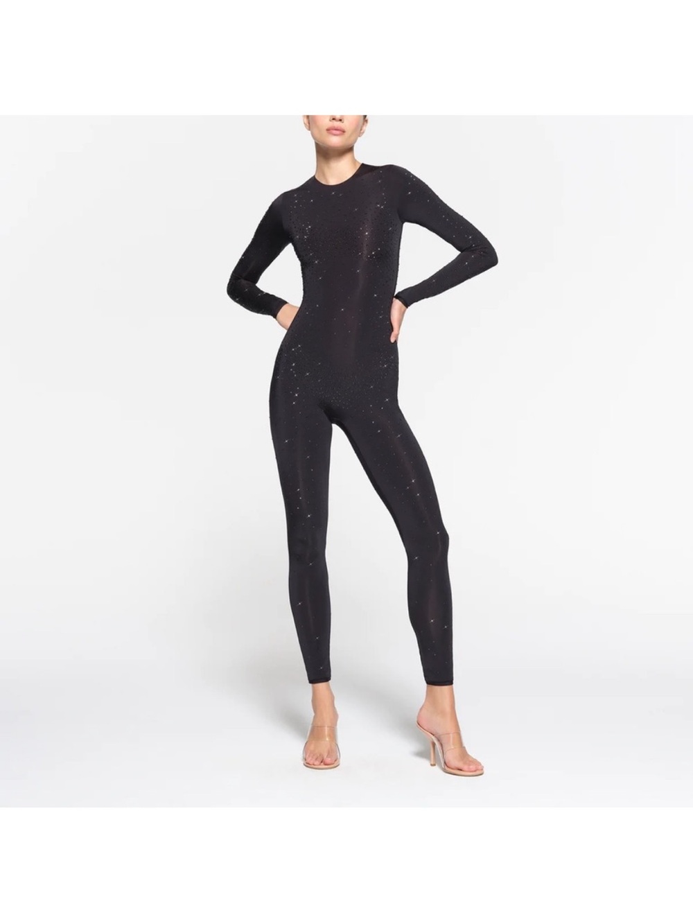 SKIMS x Swarovski Jelly Sheer Catsuit Long Sleeves Size XL Onyx